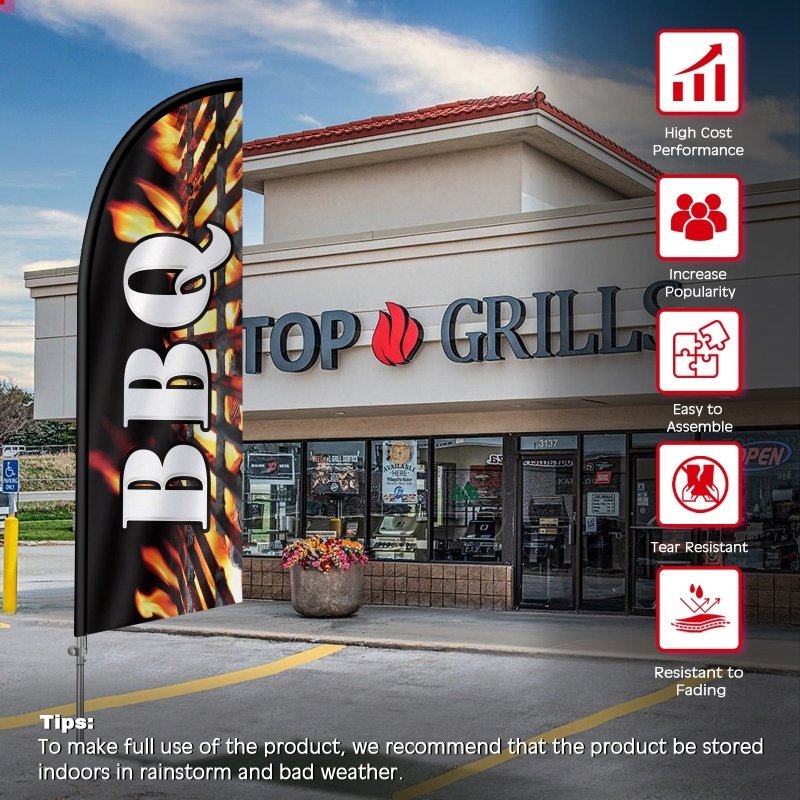 8FT Barbecue Banner 01 Feather Flag with Stainless Steel Pole Kit(2m flag set)