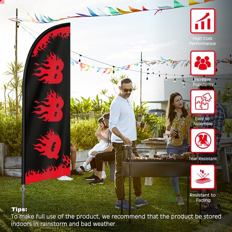 8FT Barbecue Banner 04 Feather Flag with Stainless Steel Pole Kit(2m flag set)