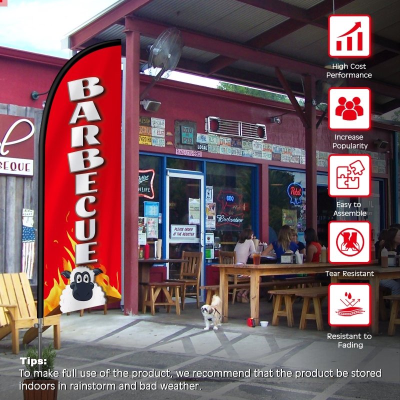 8FT Barbecue Red Feather Flag with Stainless Steel Pole Kit(2m flag set)