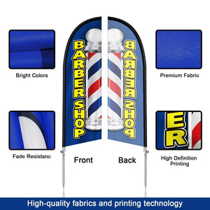 8FT Barber Shop Blue Banner Feather Flag Pole Kit- QSUM