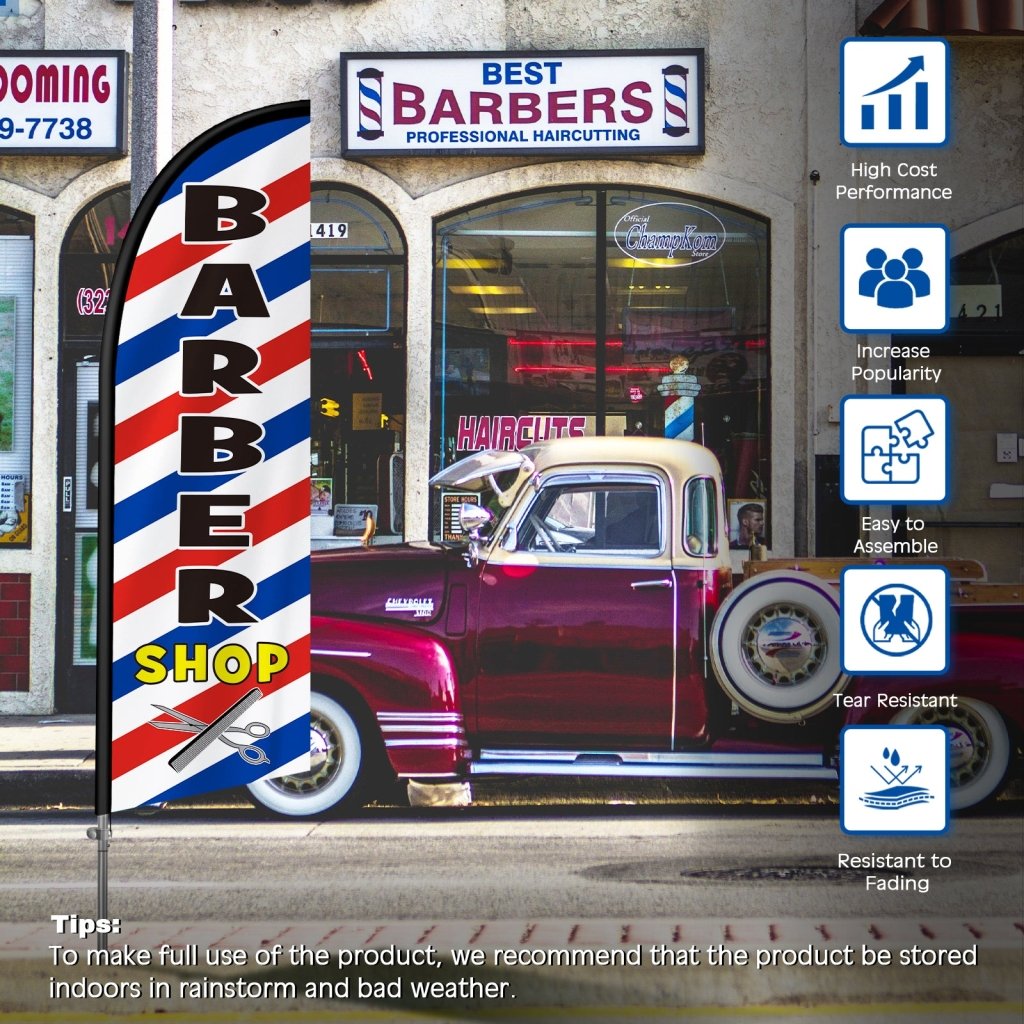 8FT Barbershop 01 Feather Flag with Stainless Steel Pole Kit(2m flag set)