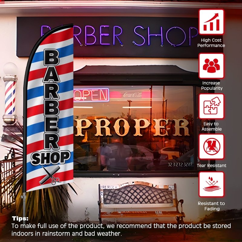 8FT Barbershop Banner Feather Flag with Stainless Steel Pole Kit(2m flag set)