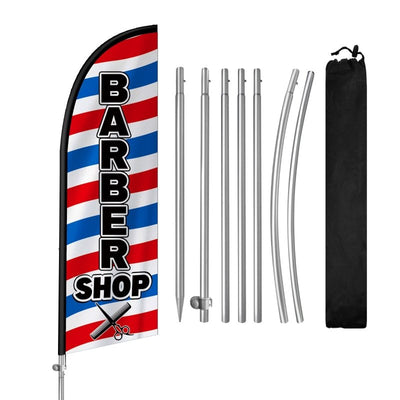 8FT Barbershop Banner Feather Flag with Stainless Steel Pole Kit(2m flag set)