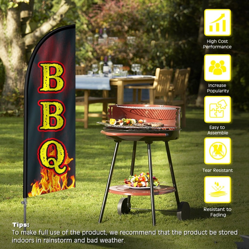 8FT BBQ 01 Feather Flag with Stainless Steel Pole Kit(2m flag set)