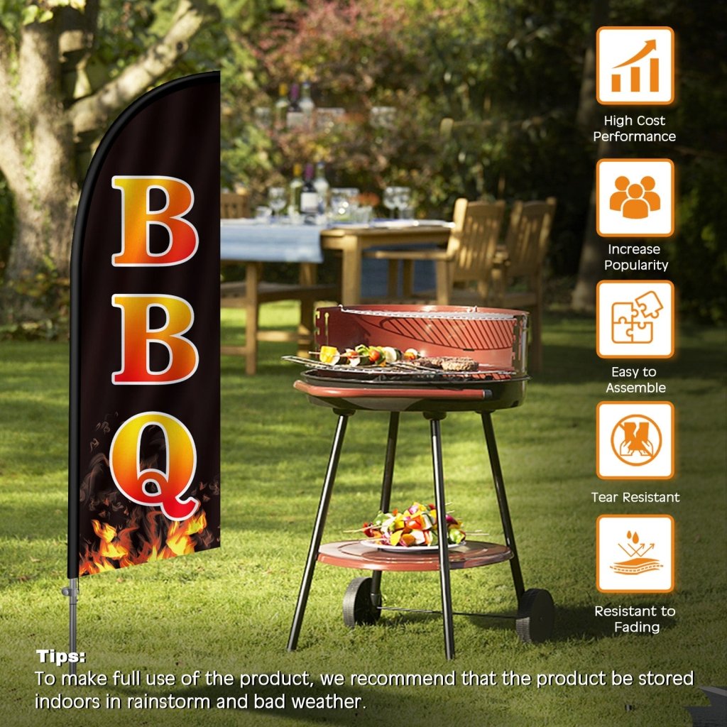 8FT BBQ Feather Flag with Stainless Steel Pole Kit(2m flag set)