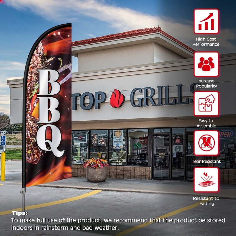 8FT Bbq Wings 02 Banner Feather Flag with Stainless Steel Pole Kit(2m flag set)