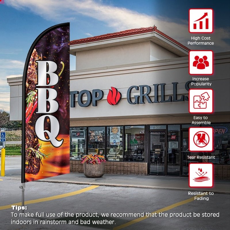 8FT Bbq Wings 03 Banner Feather Flag with Stainless Steel Pole Kit(2m flag set)
