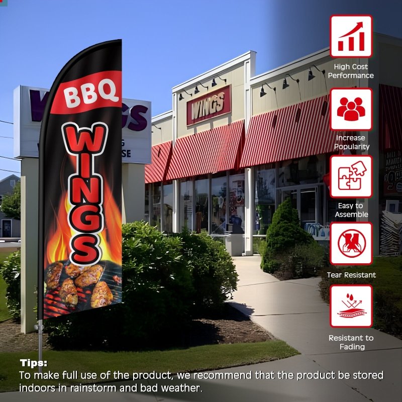 8FT Bbq Wings 05 Banner Feather Flag with Stainless Steel Pole Kit(2m flag set)