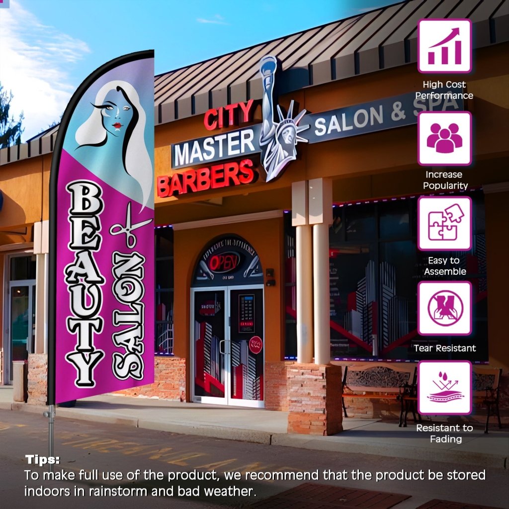 8FT Beauty Salon Feather Flag with Stainless Steel Pole Kit(2m flag set)