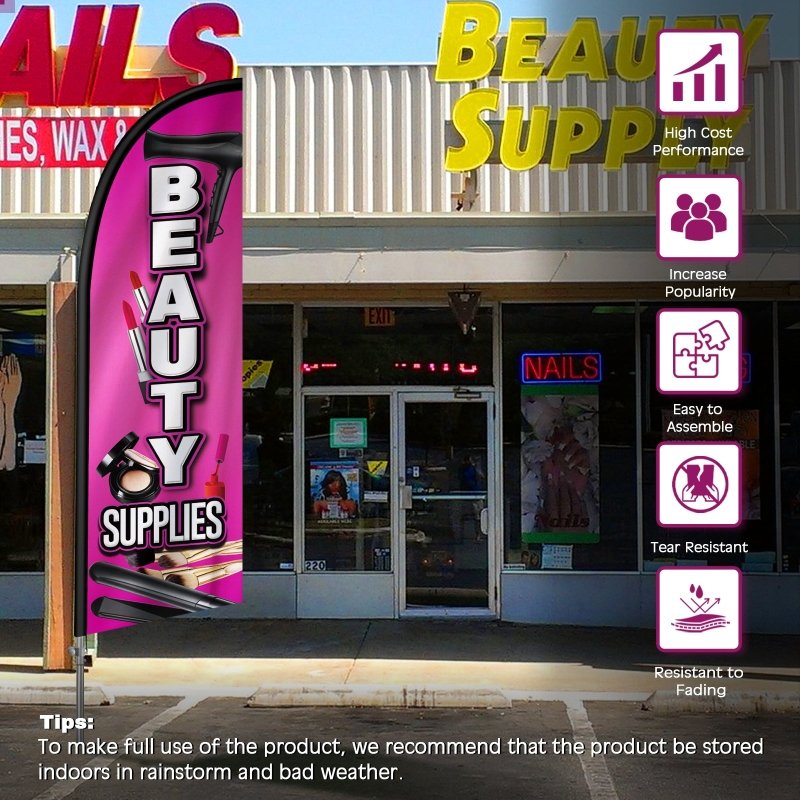 8FT Beauty Supplies Feather Flag with Stainless Steel Pole Kit(2m flag set)