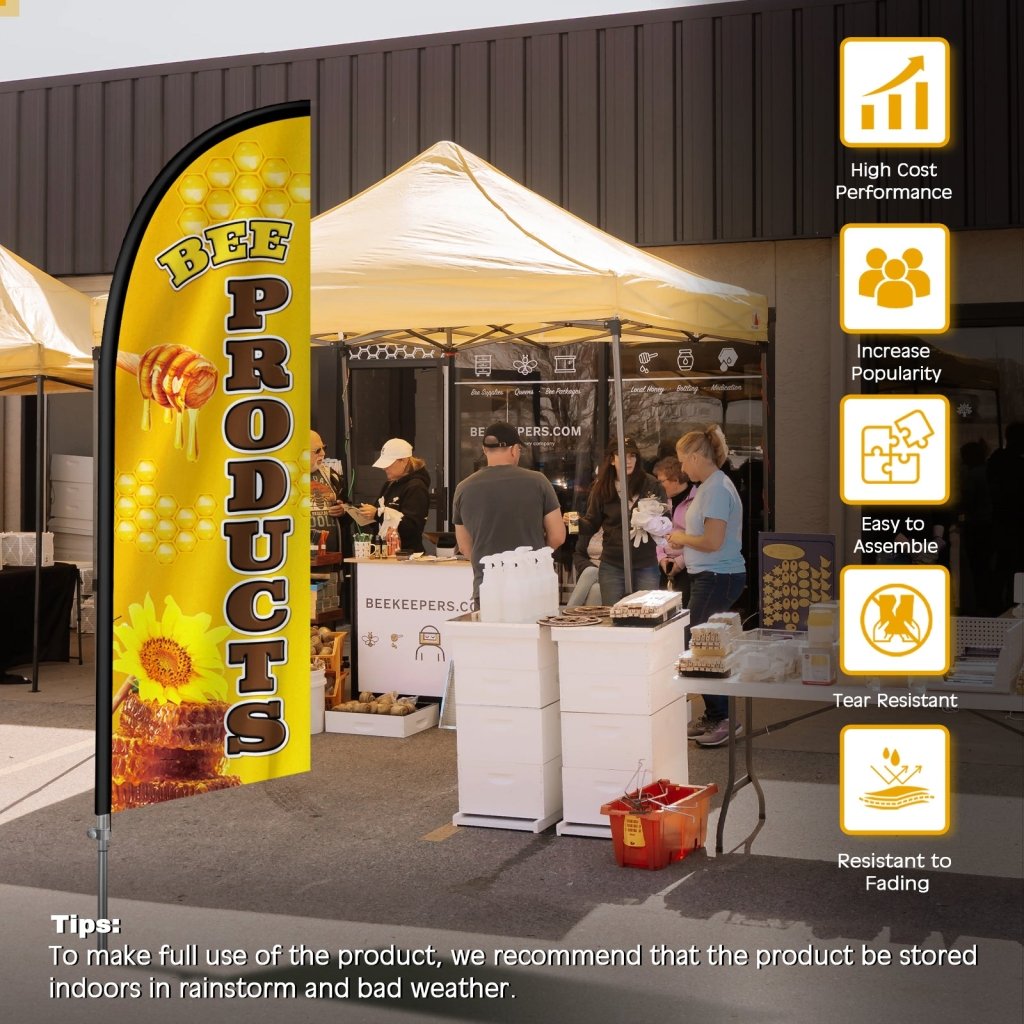 8FT Bee Products Feather Flag with Stainless Steel Pole Kit(2m flag set)