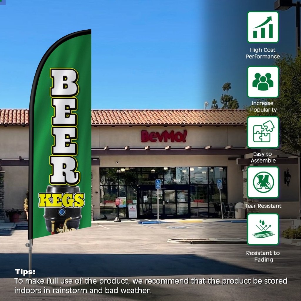 8FT Beer Kegs Feather Flag with Stainless Steel Pole Kit(2m flag set)