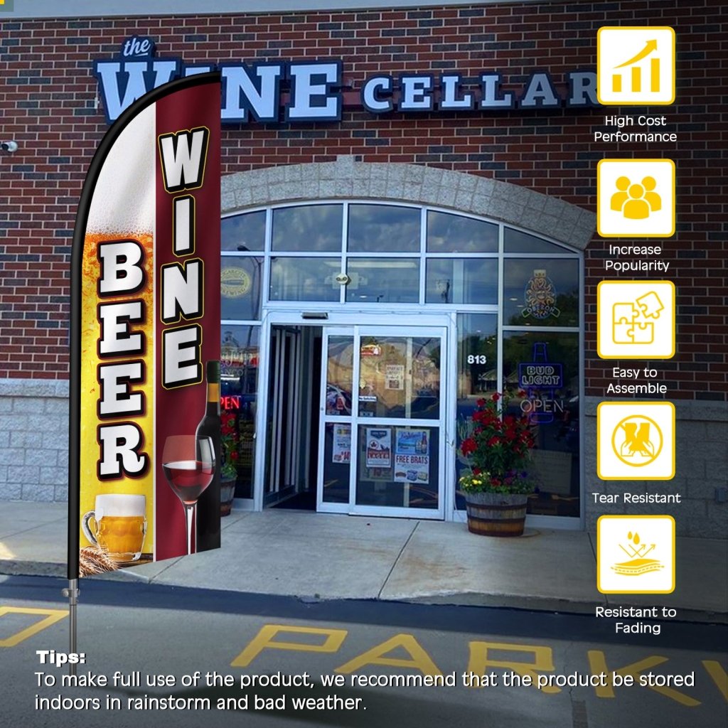 8FT Beer Wine Feather Flag with Stainless Steel Pole Kit(2m flag set)