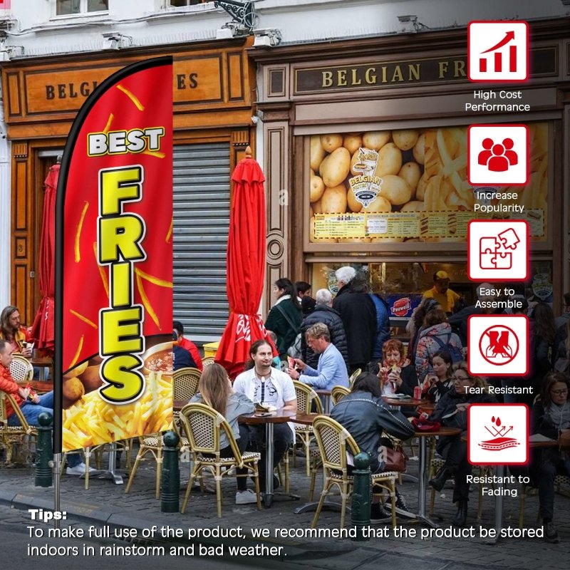 8FT Best Fries Banner Feather Flag with Stainless Steel Pole Kit(2m flag set)