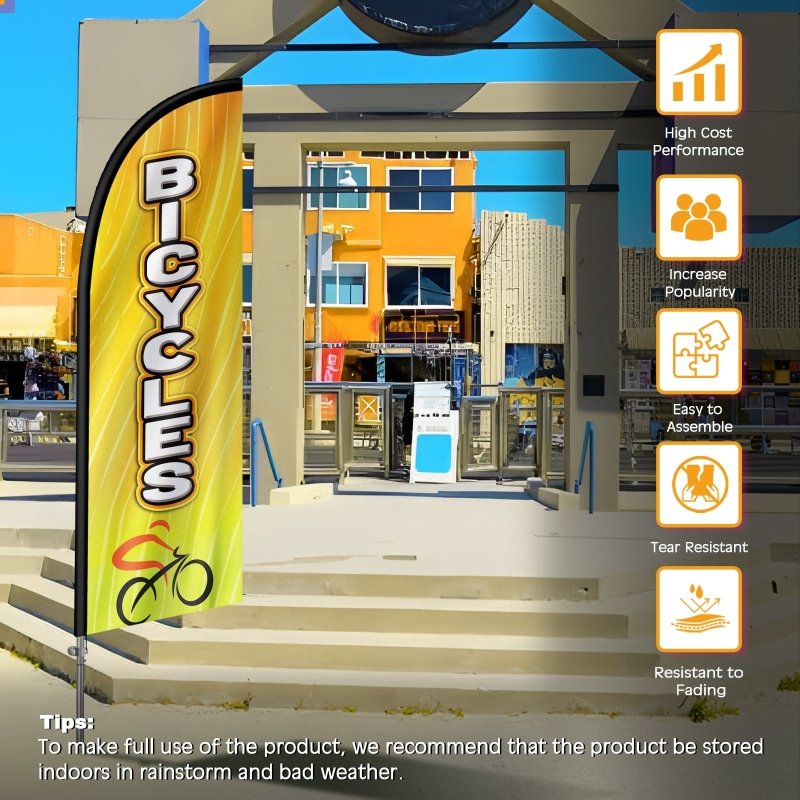 8FT Bicycles Banner Feather Flag with Stainless Steel Pole Kit(2m flag set)