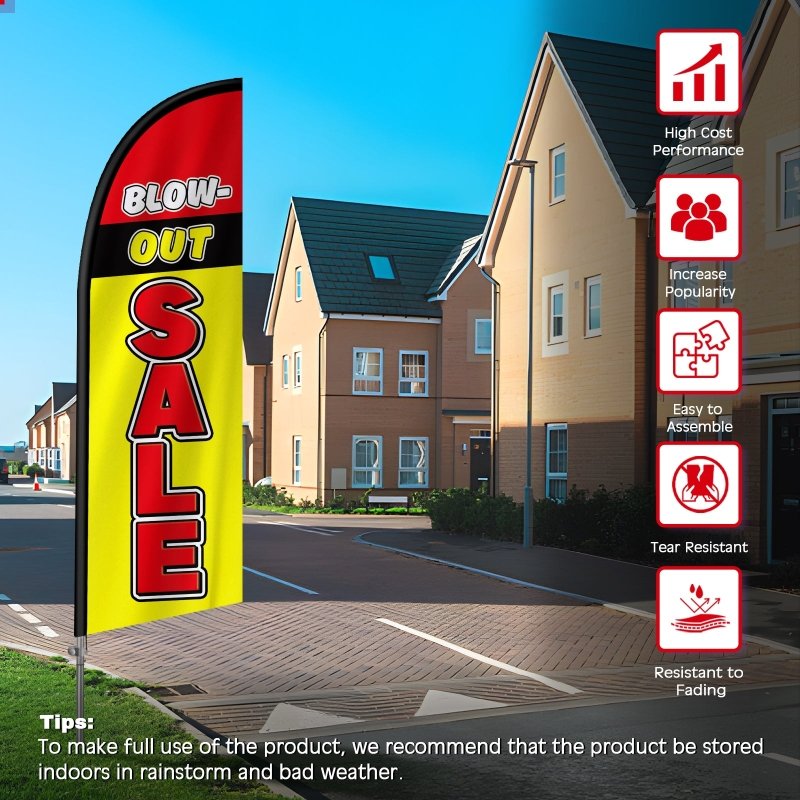 8FT Blow Out Black Banner Feather Flag with Stainless Steel Pole Kit(2m flag set)