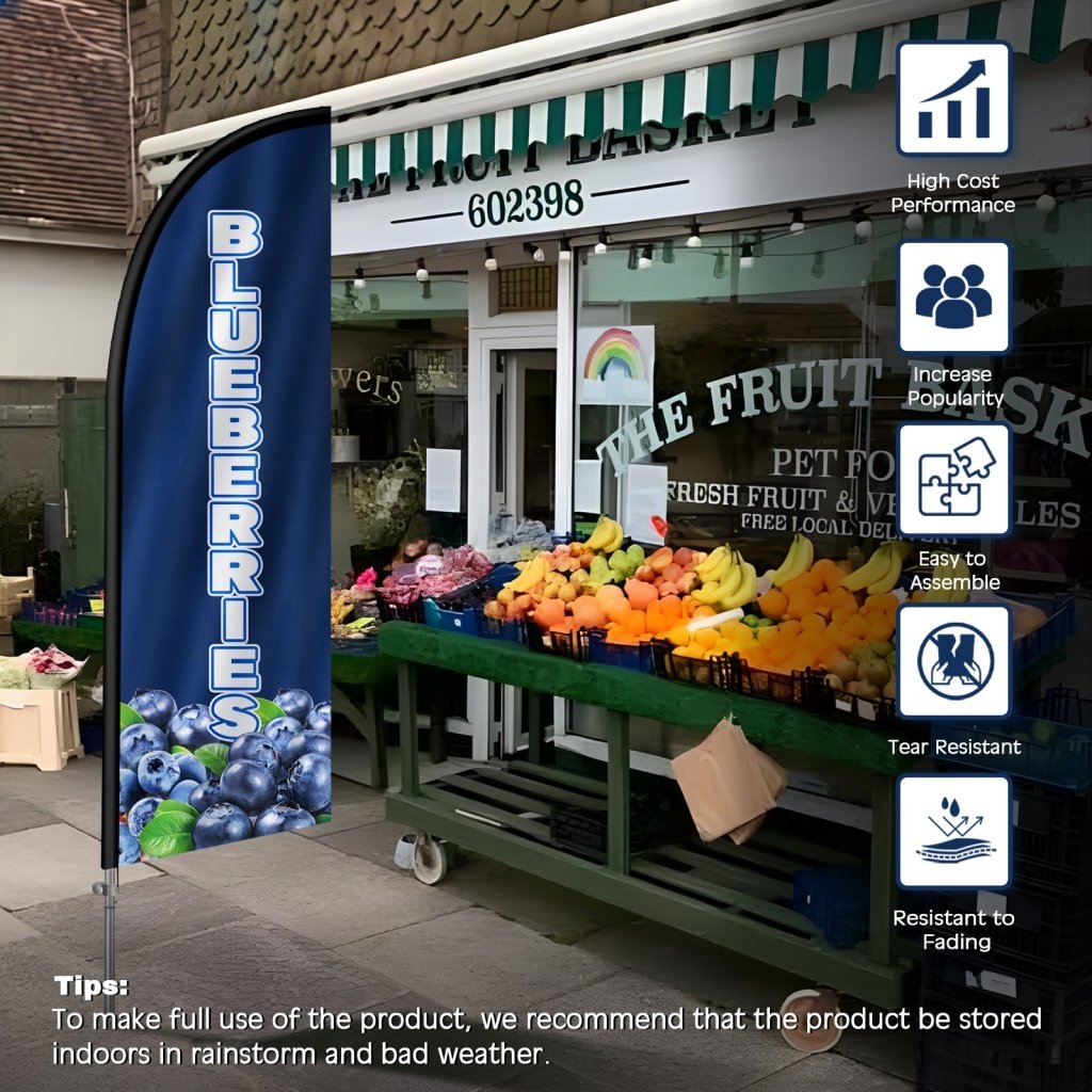 8FT Blueberries Feather Flag with Stainless Steel Pole Kit(2m flag set)