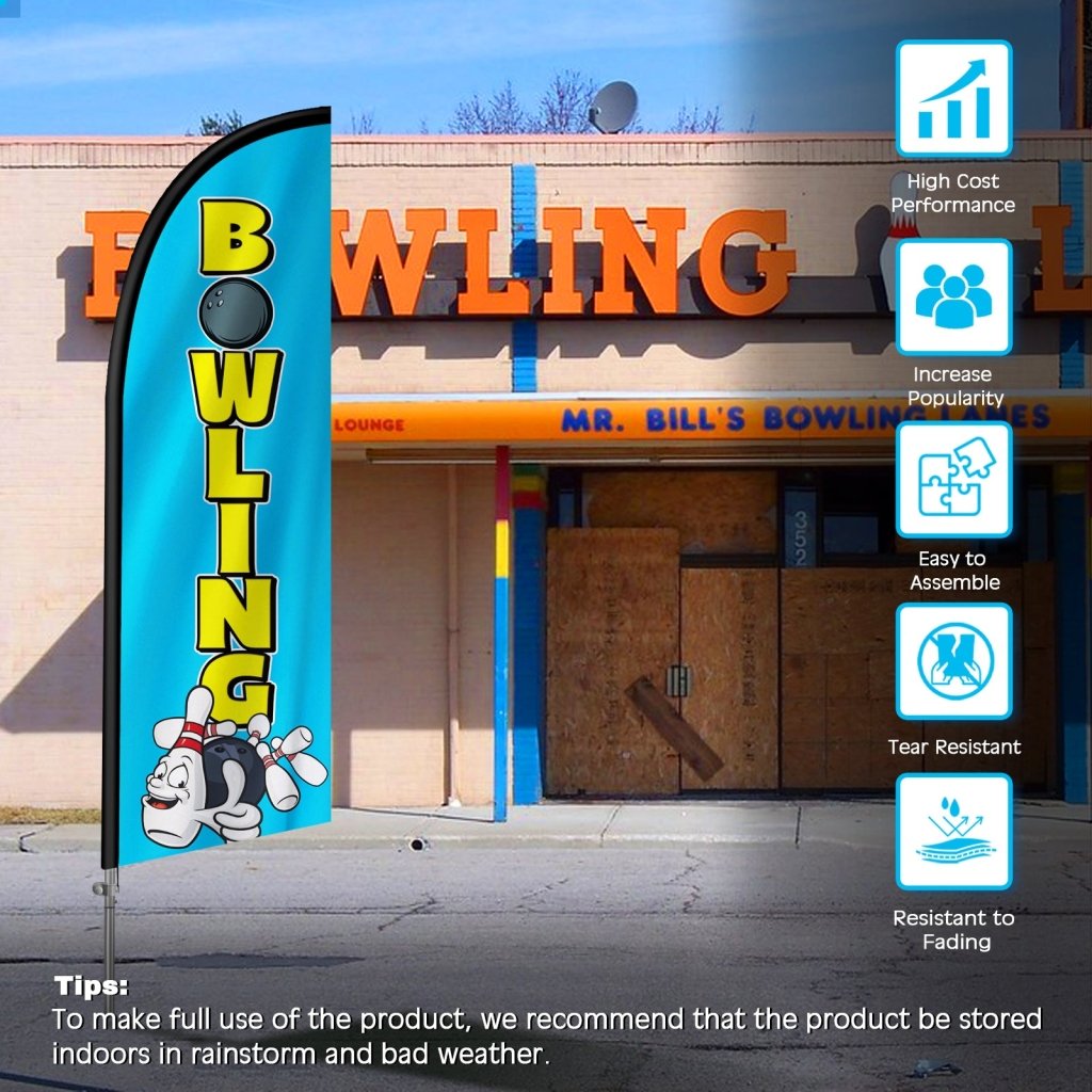 8FT Bowling Feather Flag with Stainless Steel Pole Kit(2m flag set)