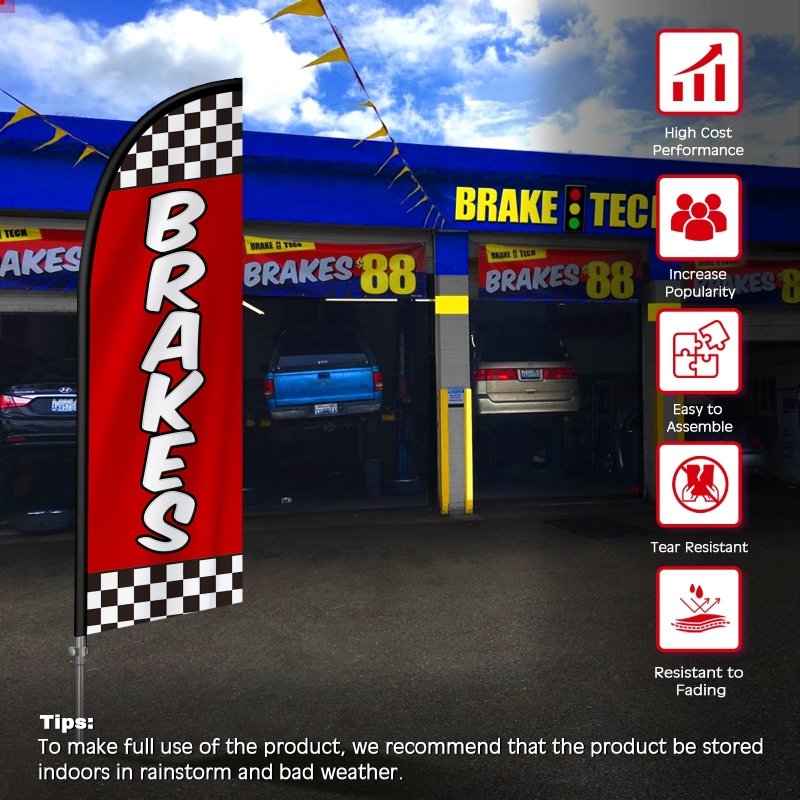 8FT Brakes Red Feather Flag with Stainless Steel Pole Kit(2m flag set)