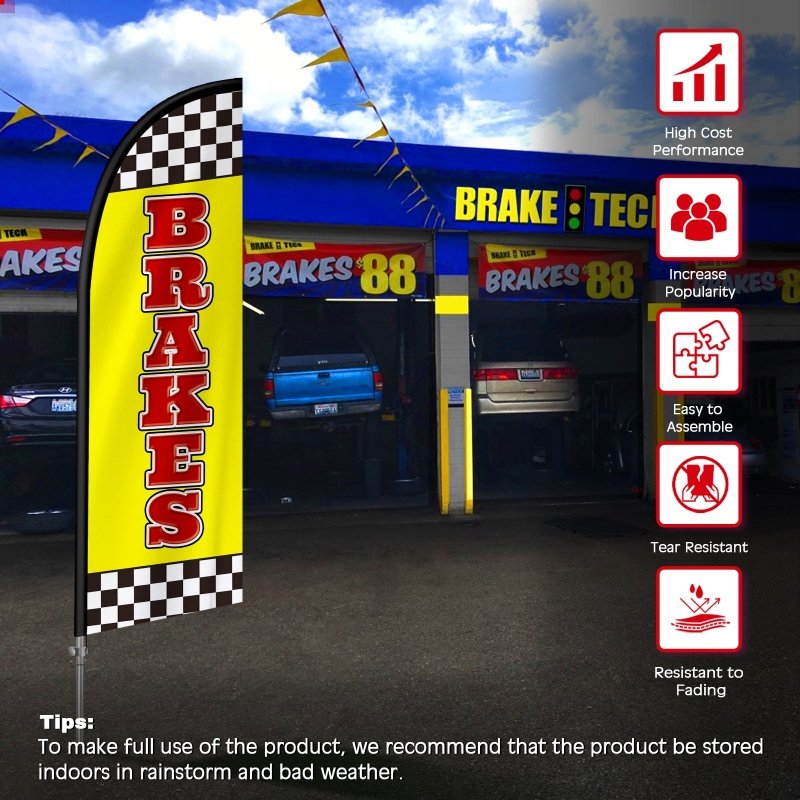 8FT Brakes Yellow Feather Flag with Stainless Steel Pole Kit(2m flag set)