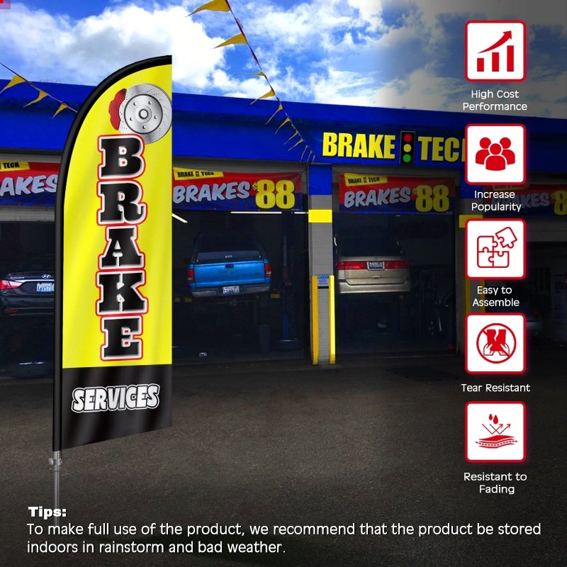 8FT Brakes Yellow&Black Feather Flag with Stainless Steel Pole Kit(2m flag set)