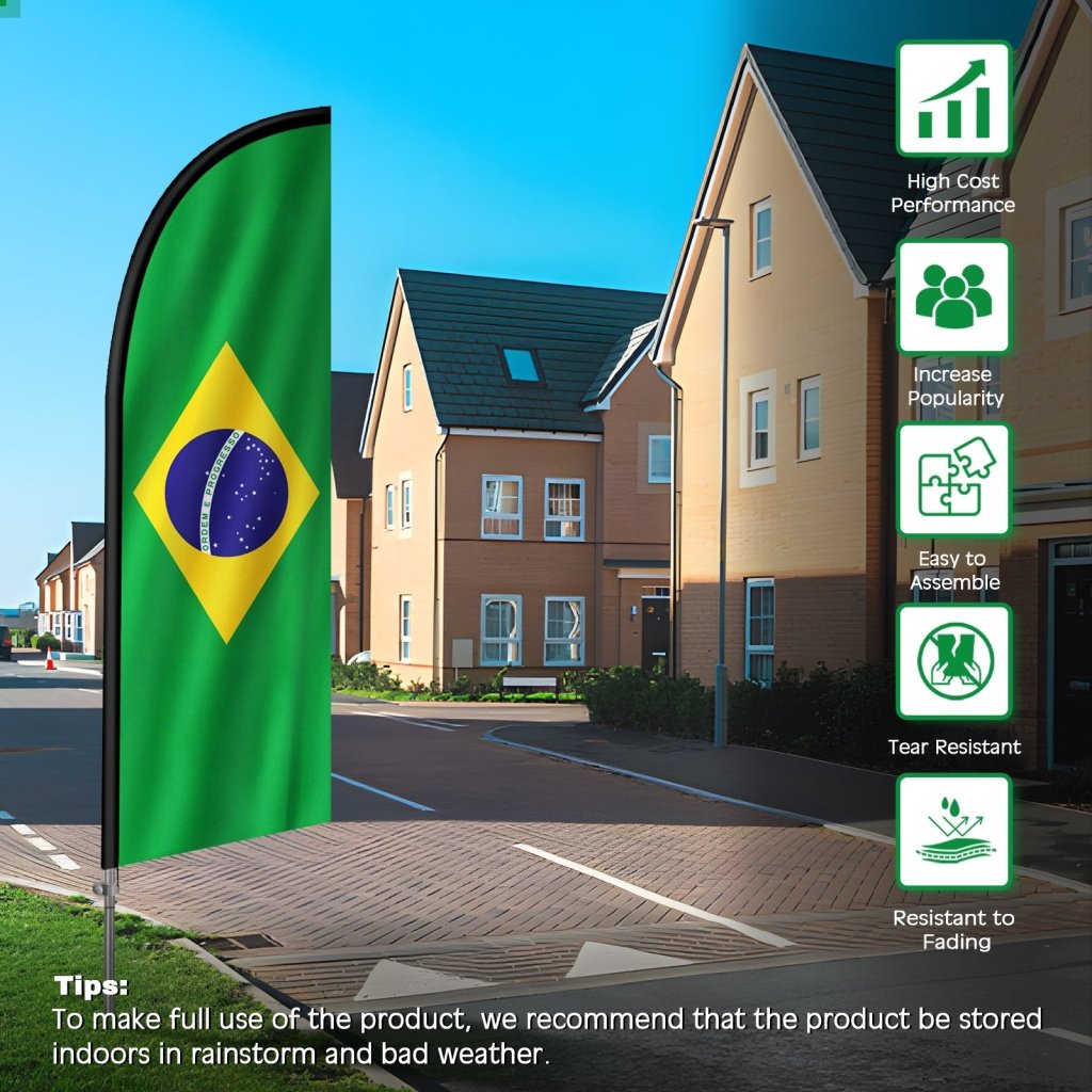 8FT Brazil Flag Feather Flag with Stainless Steel Pole Kit(2m flag set)