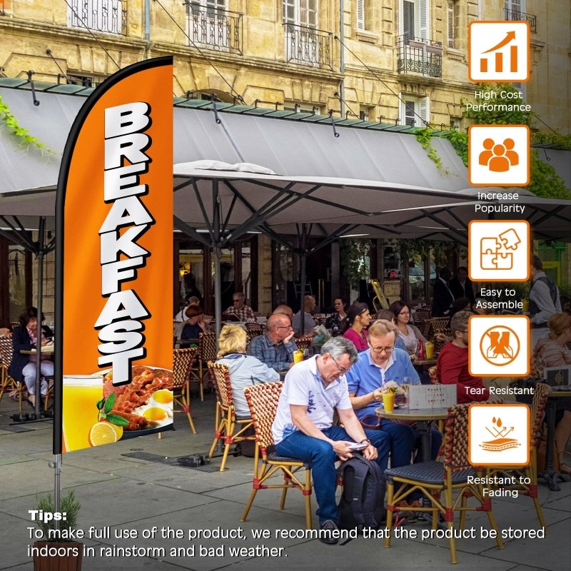 8FT Breakfast Orange Banner Feather Flag with Stainless Steel Pole Kit(2m flag set)