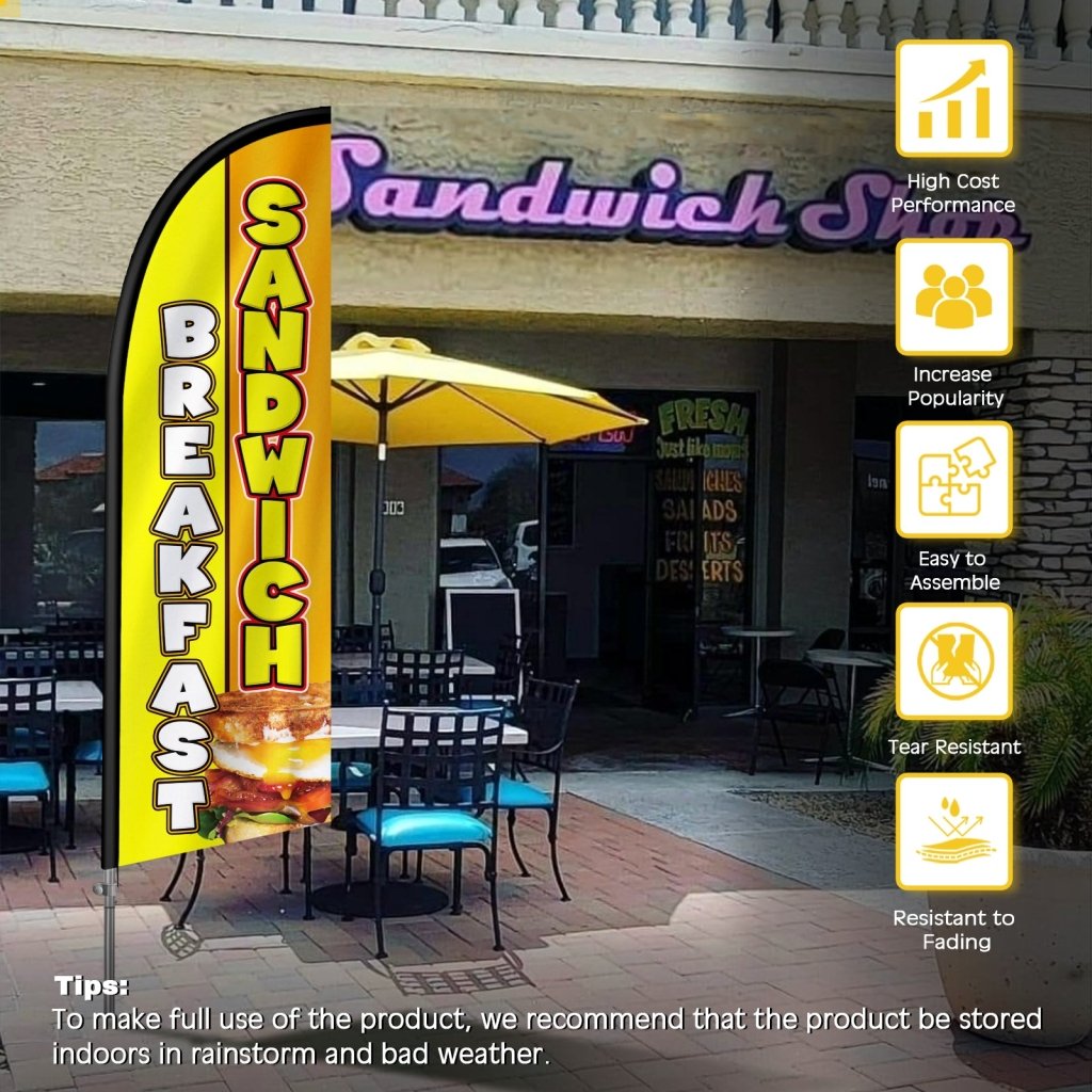 8FT Breakfast Sandwiches Feather Flag with Stainless Steel Pole Kit(2m flag set)