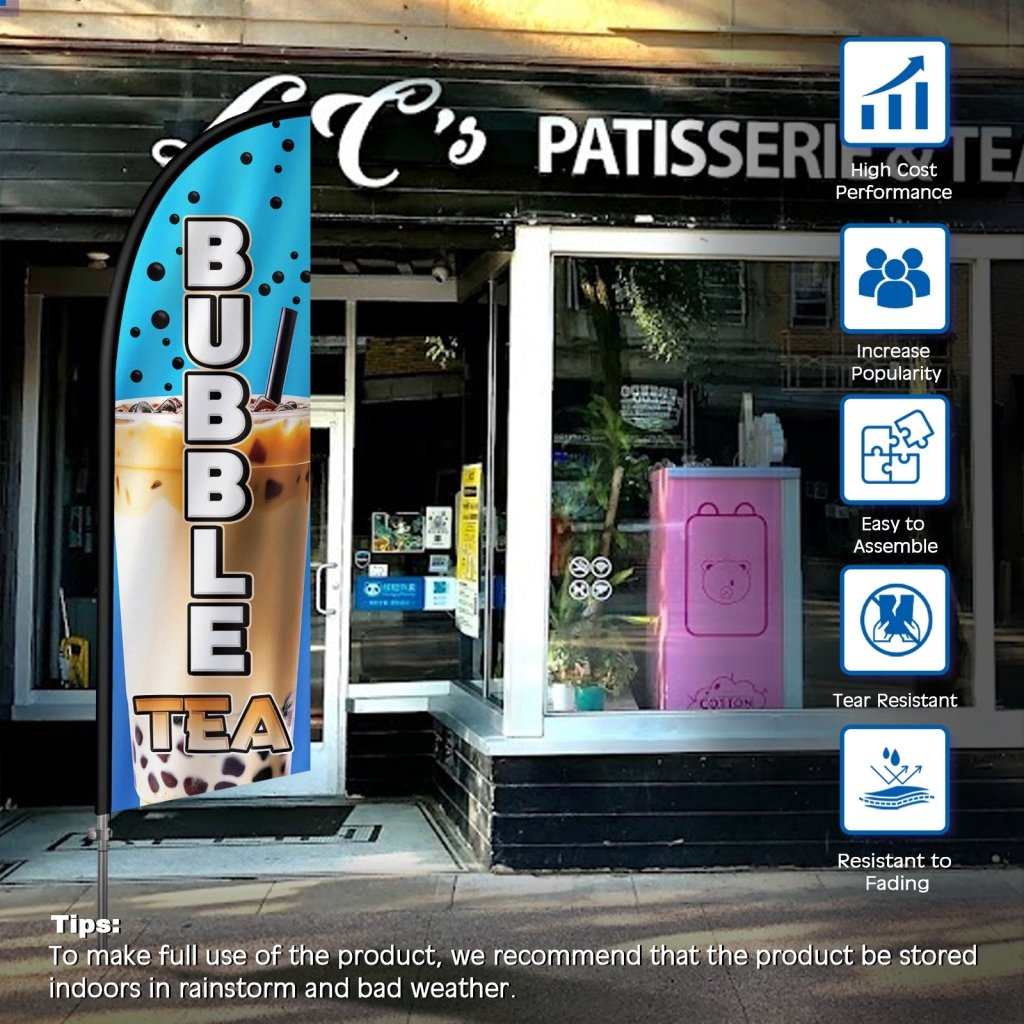 8FT Bubble Tea Sign Feather Flag with Stainless Steel Pole Kit(2m flag set)