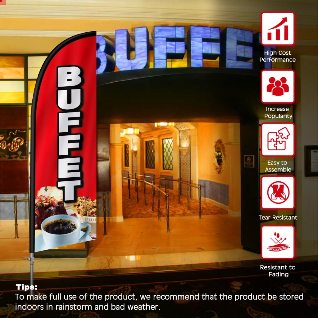 8FT Buffet Banner Feather Flag with Stainless Steel Pole Kit(2m flag set)