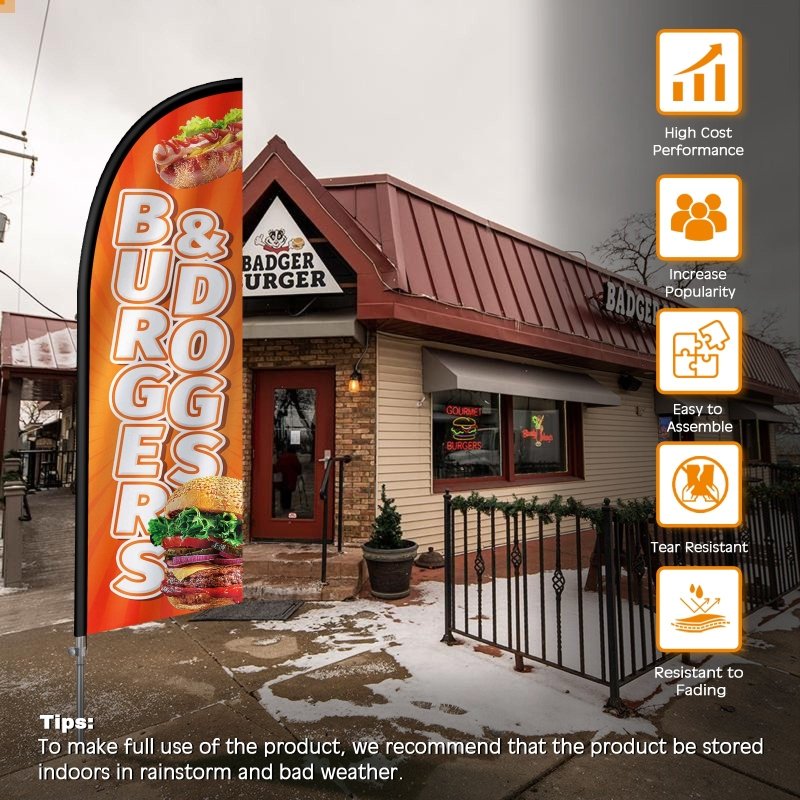 8FT Burgers&Dogs Banner Feather Flag with Stainless Steel Pole Kit(2m flag set)