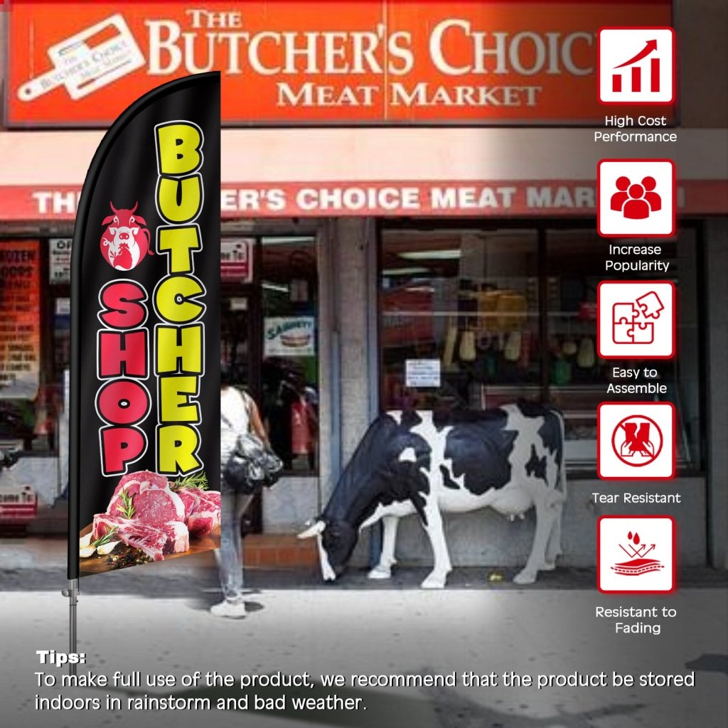 8FT Butchershop Black Feather Flag with Stainless Steel Pole Kit(2m flag set)