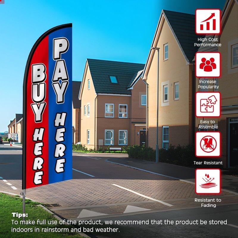 8FT Buy Here Pay Here Banner Feather Flag with Stainless Steel Pole Kit(2m flag set)