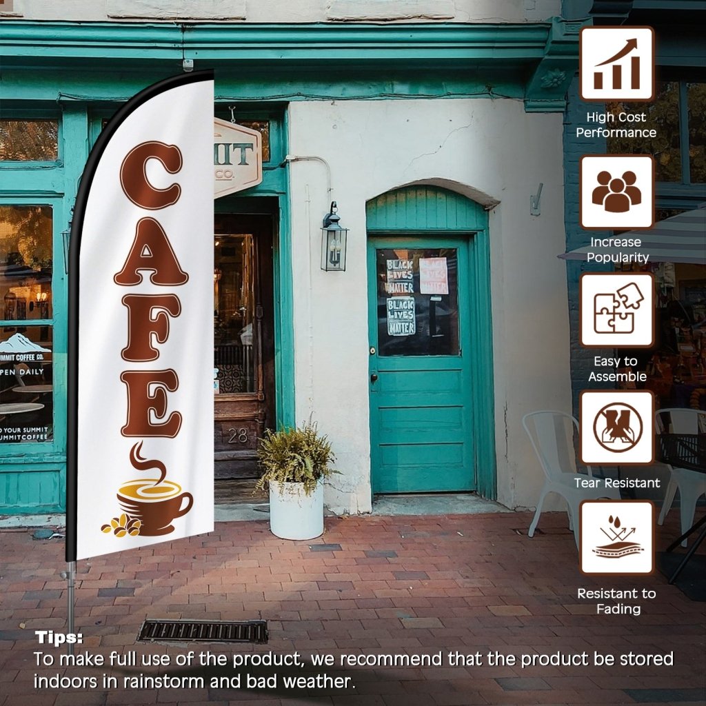 8FT Cafe Feather Flag with Stainless Steel Pole Kit(2m flag set)