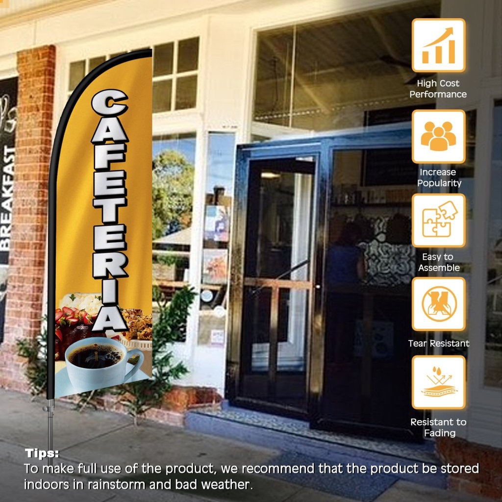 8FT Cafeteria Sign - Feather Flag with Stainless Steel Pole Kit/Ground Stake(2m flag set）