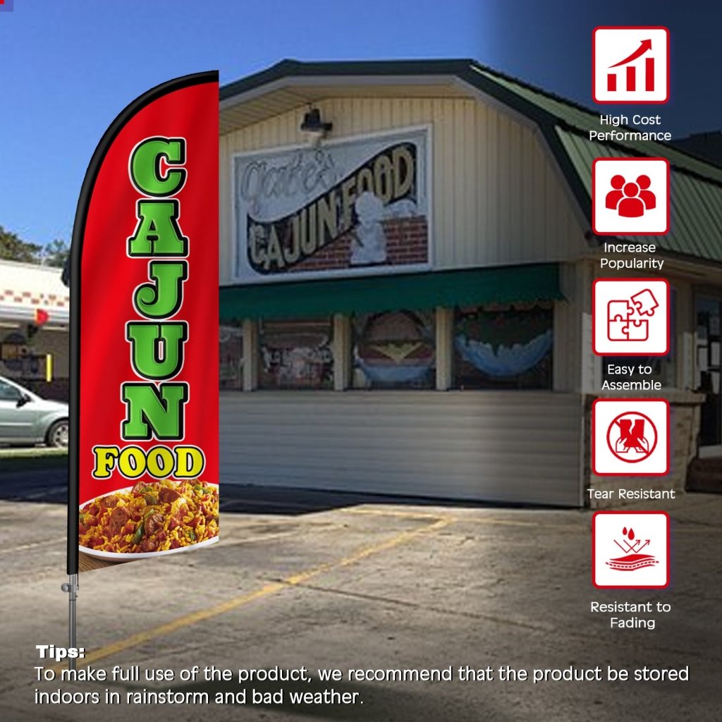 8FT Cajun Food Feather Flag with Stainless Steel Pole Kit(2m flag set)