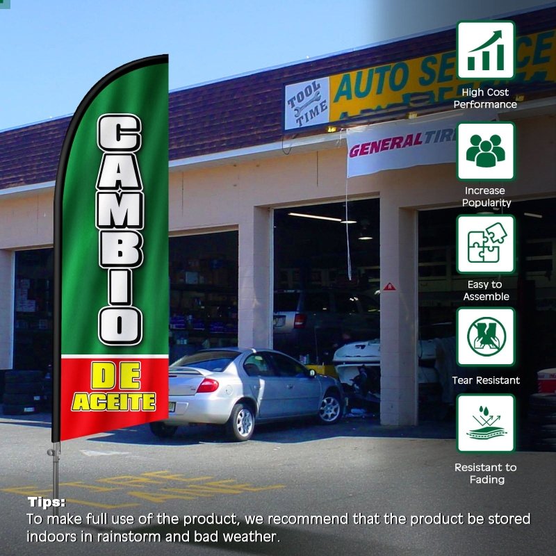 8FT Cambio De Aceite Feather Flag with Stainless Steel Pole Kit(2m flag set)