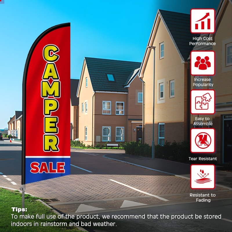 8FT Camper Sale Flag - Feather Flag with Stainless Steel Pole Kit/Ground Stake（2m flag set）
