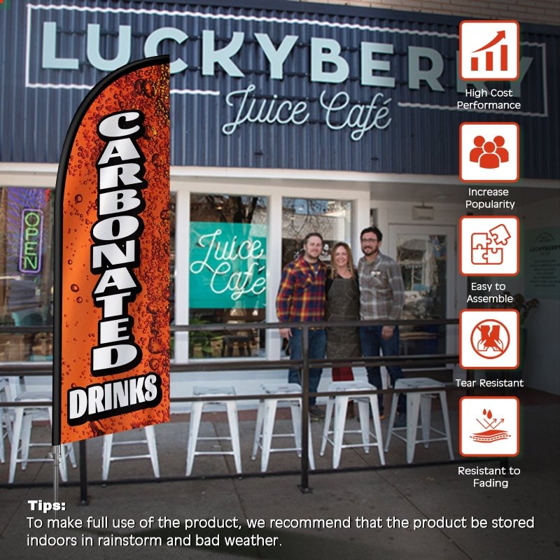 8FT Carbonated Drinks Banner Feather Flag with Stainless Steel Pole Kit(2m flag set)