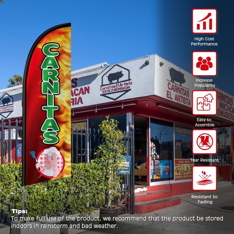 8FT Carnitas Banner Feather Flag with Stainless Steel Pole Kit(2m flag set)