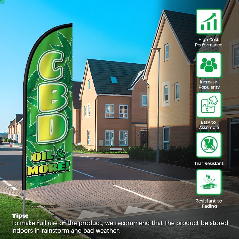 8FT CBD Feather Flag with Stainless Steel Pole Kit(2m flag set)