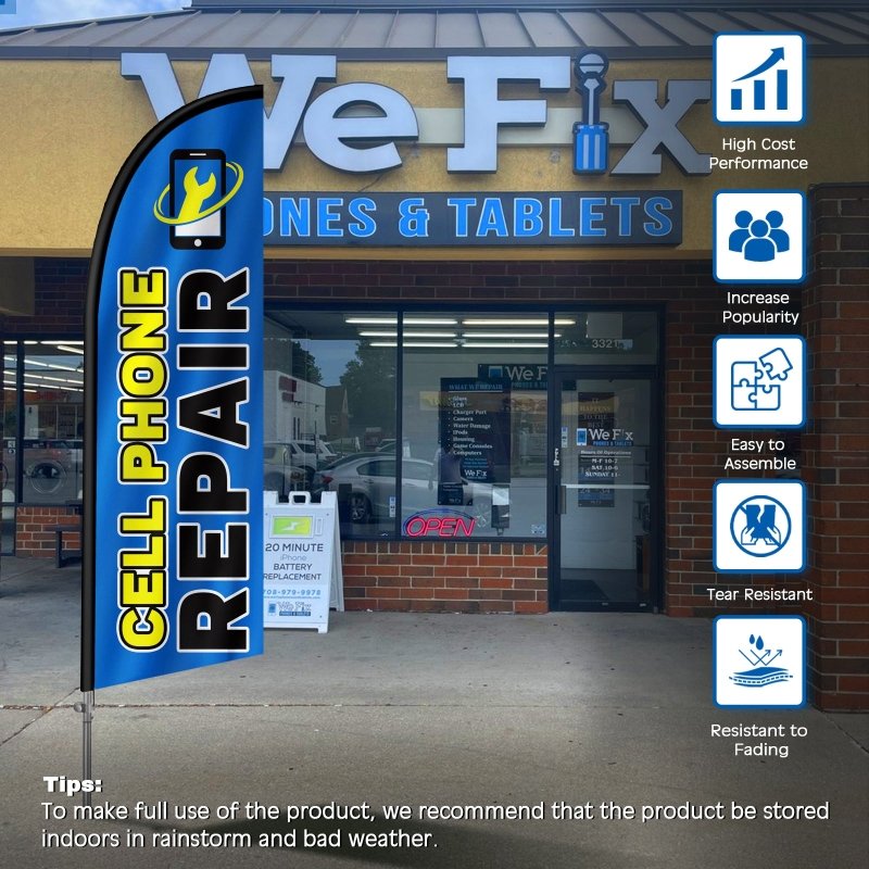 8FT Cell Phone Repair Banner Feather Flag with Stainless Steel Pole Kit(2m flag set)