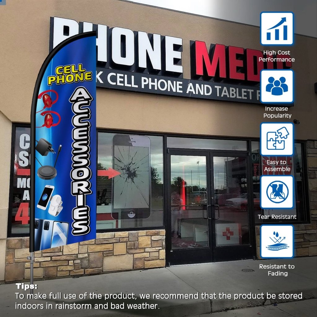 8FT Cellphone Accessories Banner Feather Flag with Stainless Steel Pole Kit(2m flag set)