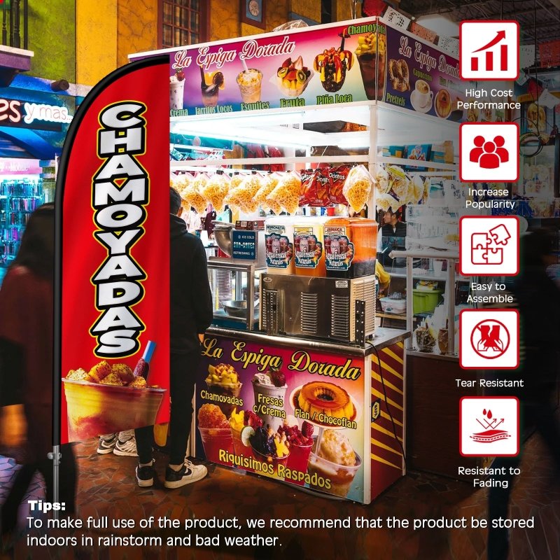 8FT Chamoyadas Banner Feather Flag with Stainless Steel Pole Kit(2m flag set)