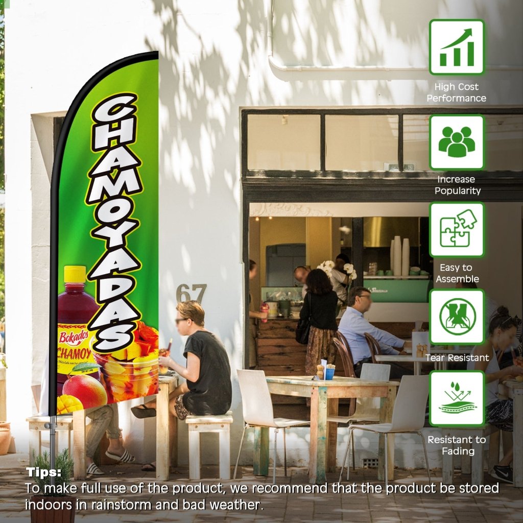 8FT Chamoyadas Green Feather Flag with Stainless Steel Pole Kit(2m flag set)