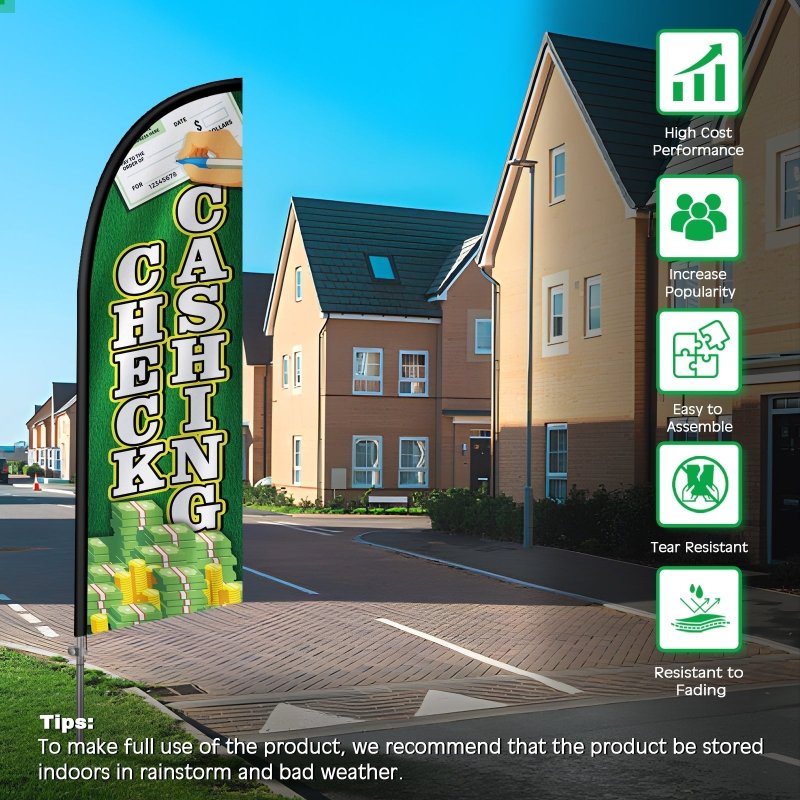 8FT Check Cashing Banner Feather Flag with Stainless Steel Pole Kit(2m flag set)