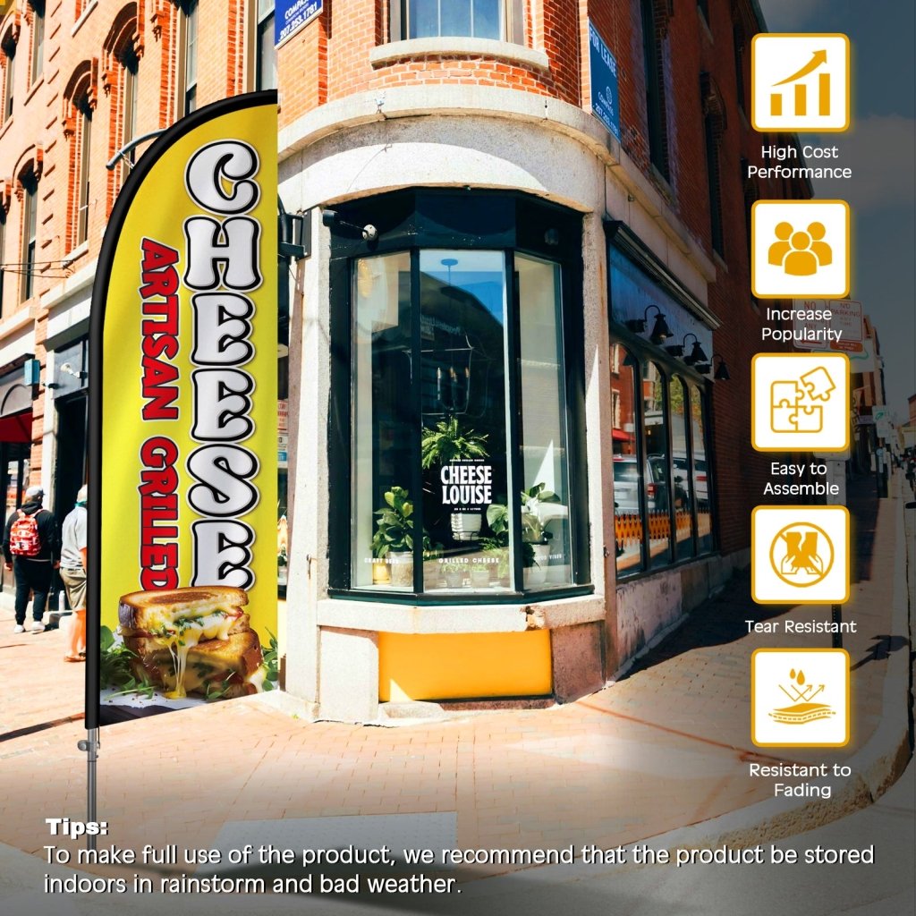 8FT Cheese Artisan Grilled Feather Flag with Stainless Steel Pole Kit(2m flag set)