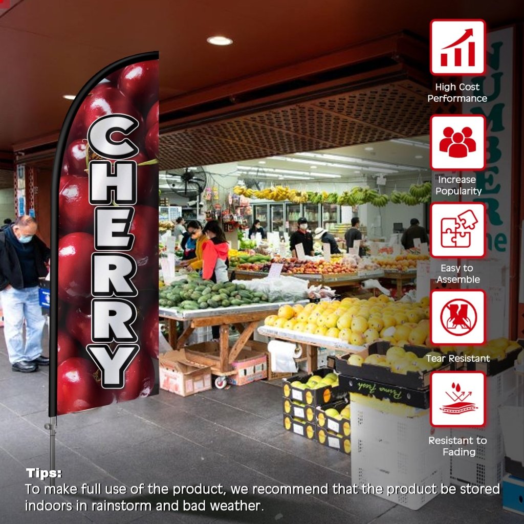 8FT Cherry Feather Flag with Stainless Steel Pole Kit(2m flag set)