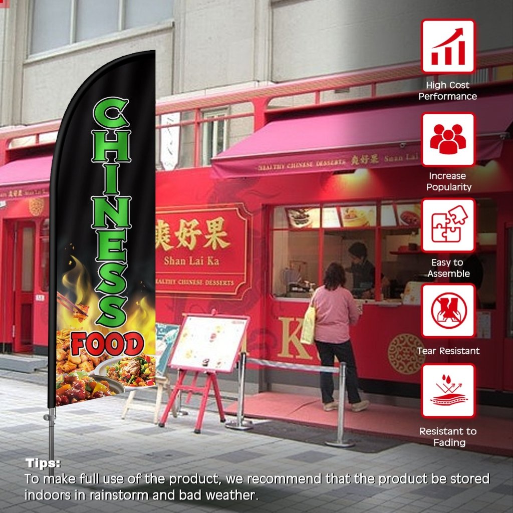 8FT Chiness Food Banner Feather Flag with Stainless Steel Pole Kit/Ground Stake(2m flag set)