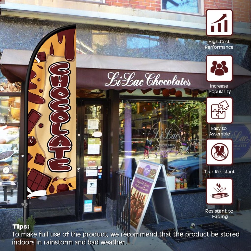 8FT Chocolate Signs Feather Flag with Stainless Steel Pole Kit(2m flag set)